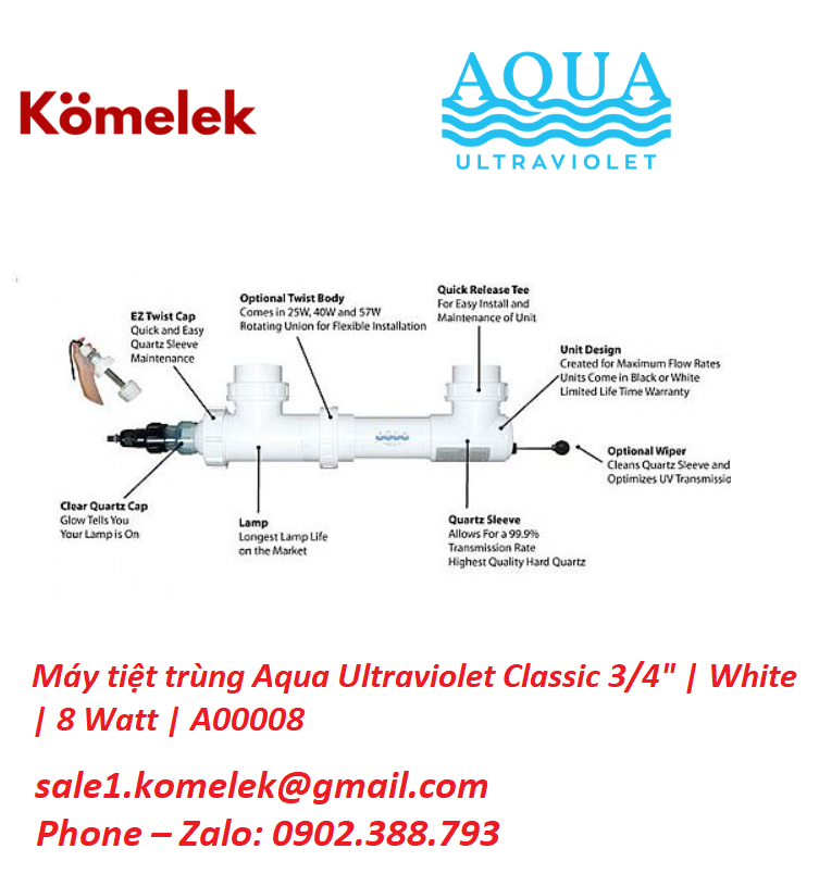 Máy tiệt trùng Aqua Ultraviolet Classic 3/4" | White | 8 Watt | A00008 - Ảnh 2