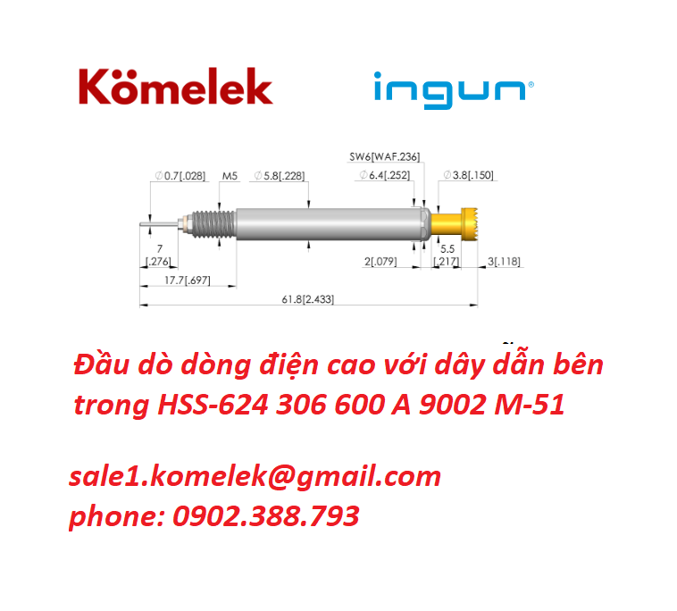 Đầu dò dòng điện cao với dây dẫn bên trong HSS-624 306 600 A 9002 M-51