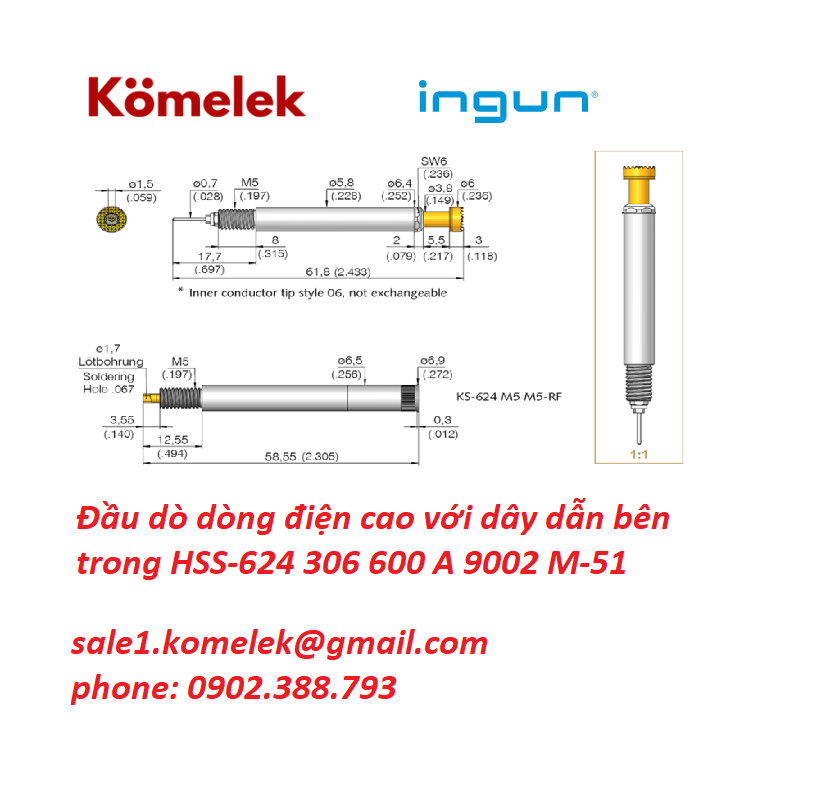 Đầu dò dòng điện cao với dây dẫn bên trong HSS-624 306 600 A 9002 M-51 - Ảnh 5