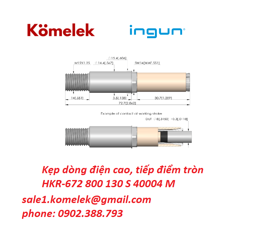 Kẹp dòng điện cao, tiếp điểm tròn HKR-672 800 130 S 40004 M