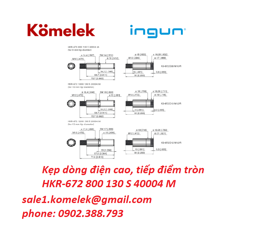 Kẹp dòng điện cao, tiếp điểm tròn HKR-672 800 130 S 40004 M - Ảnh 6