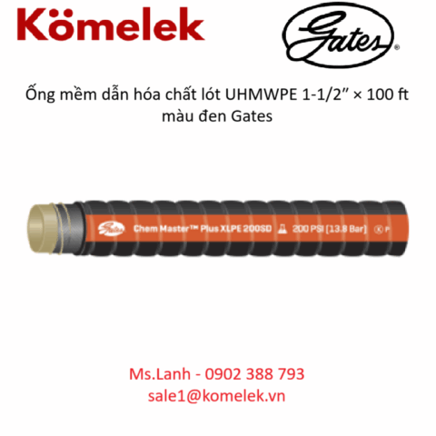 Ống mềm dẫn hóa chất lót UHMWPE 1-1/2″ × 100 ft màu đen Gates